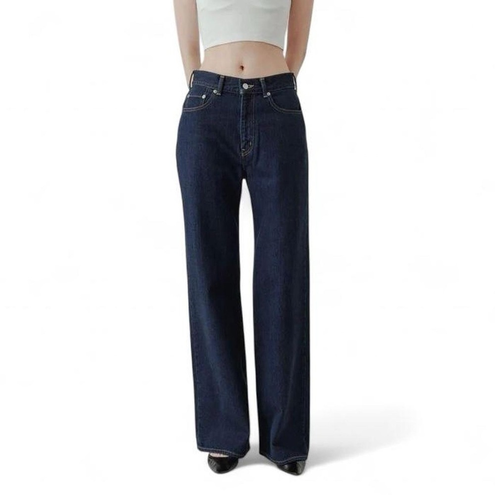 Tu es mon TRESOR Larimar Dark Indigo Straight Soft Flare Jeans Denim 26 L28 navy